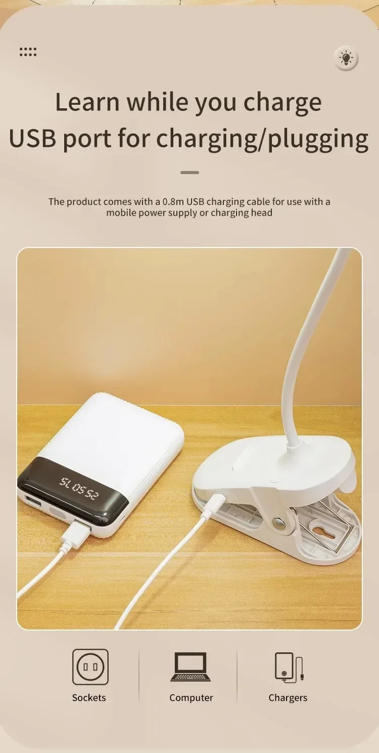 LED Desk Lamp LED Light Desk Lamp Book Light 4000mAh USB Rechargeable LED Clip Table Lamp 3 Levels Dimmable Eye Protection Portable Touch Reading Book Lamp Bedside Desk