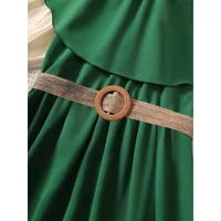 Robe de princesse pour filles de 8 à 12 ans, épaules dénudées, verte, avec ceinture, pour enfants filles, école d'été, tenue trapèze décontractée quotidienne 3