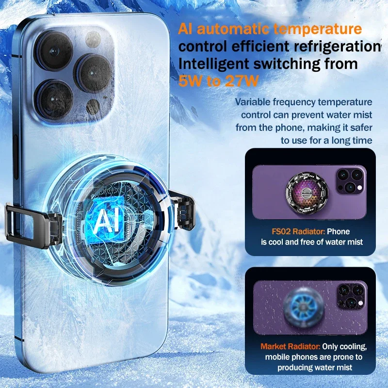 휴대폰 반도체 마그네틱 백 클립 냉각 선풍기 라디에이터, FS02, 2 in 1, IOS 안드로이드 태블릿용 게임 쿨러, 15W, 23W, 27W