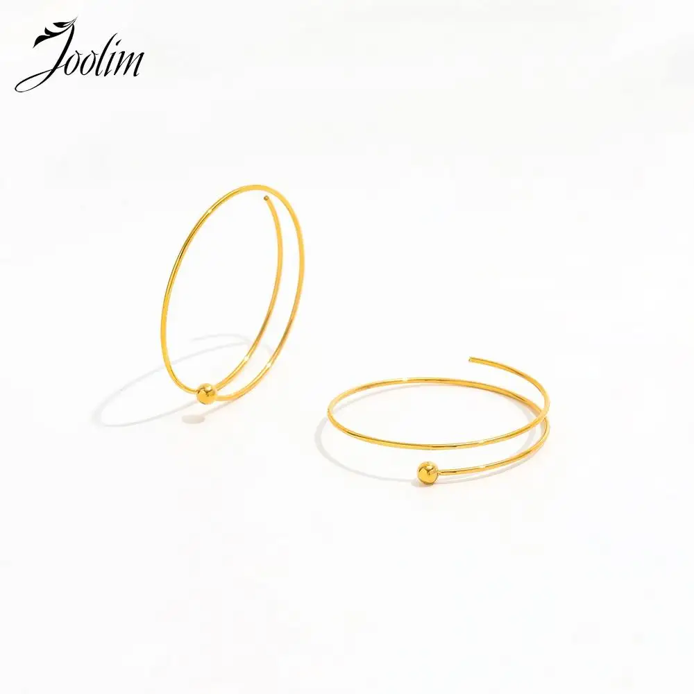 

Joolim Jewelry High Quality PVD Wholesale Waterproof Round Wire Spring Line Simple Hoop Stainless Steel Earring for Women