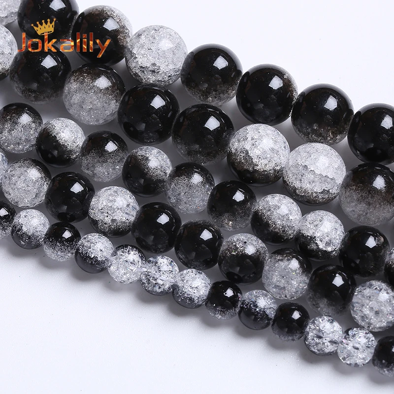 

Natural Stone Black Crackle Quartz Crystal Beads For Jewelry Making Round Loose Beads DIY Charms Bracelets Handmade 6 8 10mm 15"