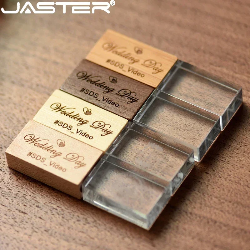 JASTER Crystal Wooden USB Flash Drive, Wood Design USB 2.0 Flash Drive, 64GB 32GB 16GB 8GB 4GB, Wedding Gift Memory Stick - Image 4