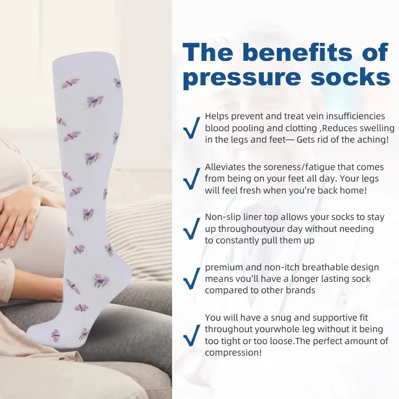 56 Stile mit 6 Paar Socken-Kompressionssocken, Outdoor-Sport, Reitstrümpfe, Krankenschwester, Wadendrucksocken, geschwollene Krampfadern – Detail 5