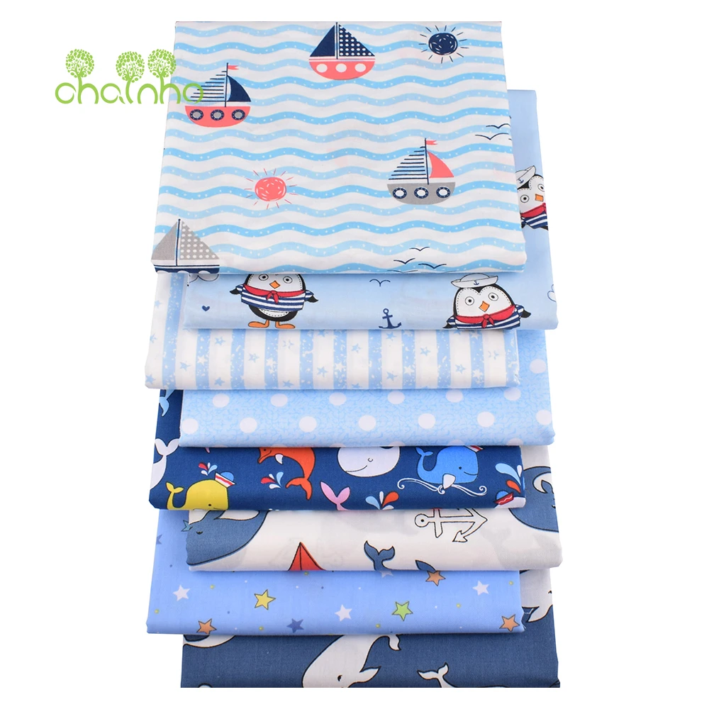 Chainho,Printed Twill Weave Cotton Fabric,Patchwork Cloth,DIY Handmade Sewing Quilting Material,Ocean Series,2 Sizes,CC222