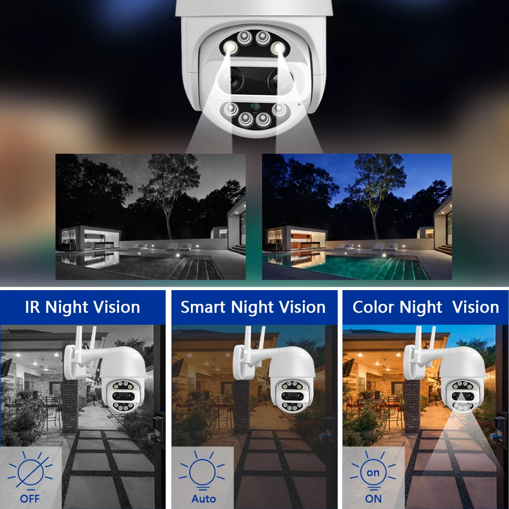 WIFI IP Camera Outdoor Video Surveillance External Protection Recorder PTZ Dual Lens 2.8mm-12mm 4X ZOOM Color Night