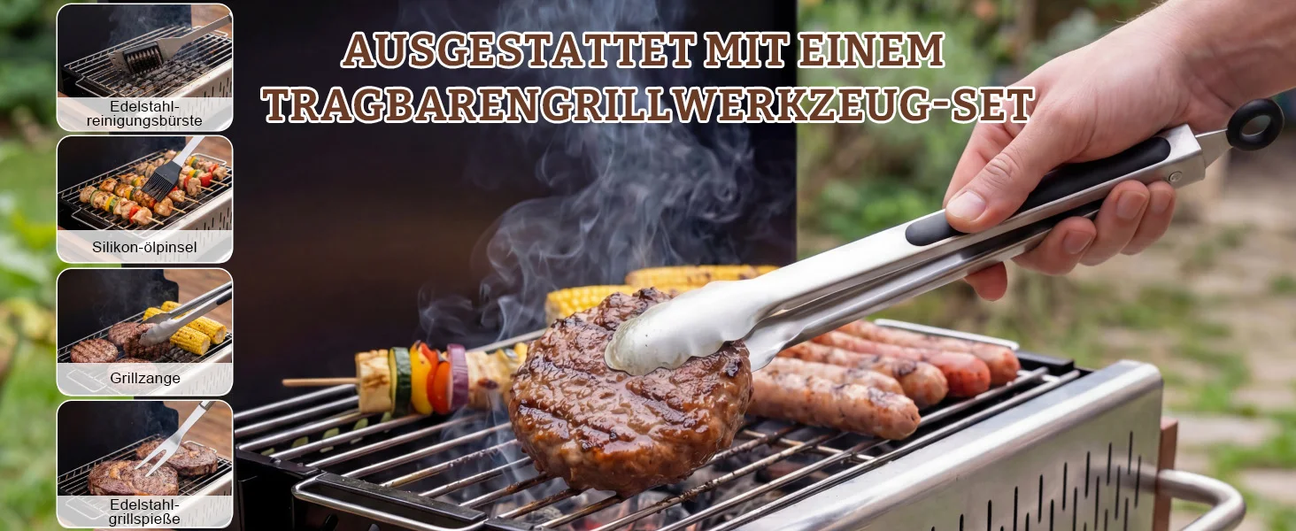 ompakter Holzkohlegrill für Camping, Picknick und Garten