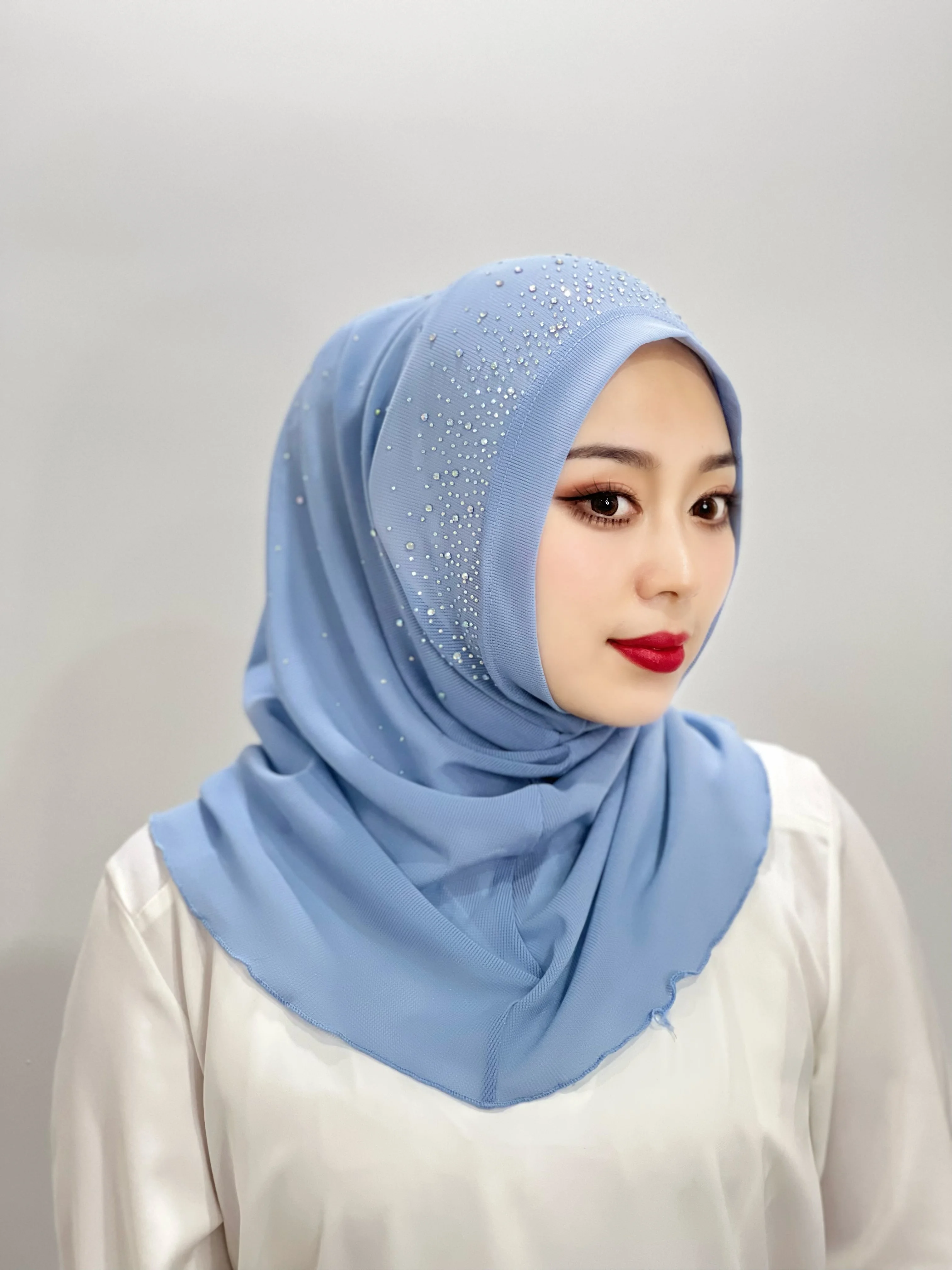 Muslim Sequin Solid Color Hijab with Drills Abaya Turkish Shawl Hijab Scarf Hijab Women Abayas Women Scarf Islamic Hijab