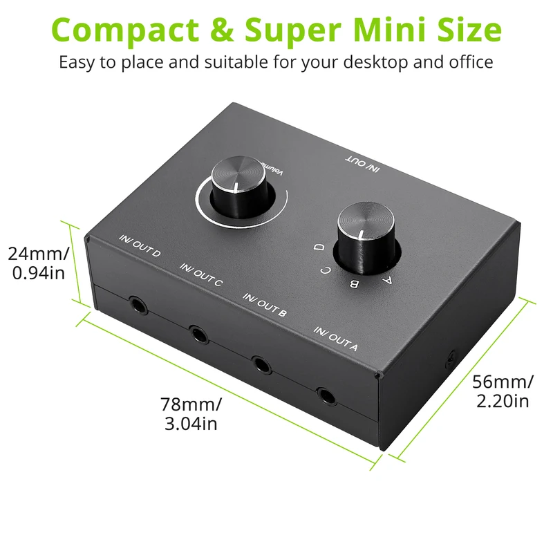 4 Way/2 Way 3.5mm Stereo Audio Switcher Bi-Directional