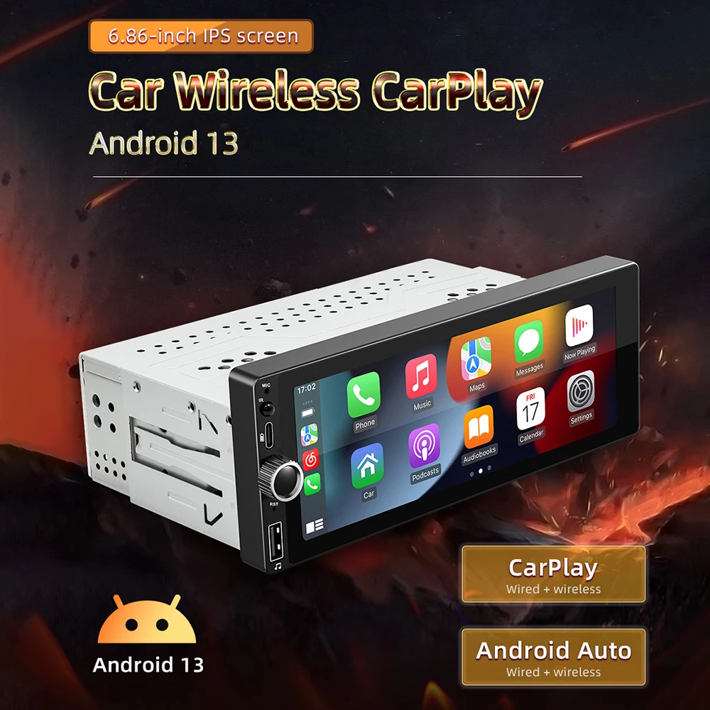1 Din 6.86 Inch Android Car Radio Wireless CarPlay/Android Auto Wifi Bluetooth Handsfree GPS FM RDS USB IPS Screen MP5 Player 2 1 Din 6.86 Inch Android Car Radio Wireless CarPlay/Android Auto Wifi Bluetooth Handsfree GPS FM RDS USB IPS Screen MP5 Player - Image 2