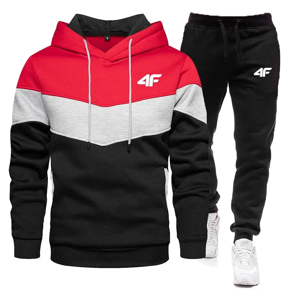 2-Piece Fleece Tracksuit for Men, Thick Hoodies and Pants, Warm Sportswear Suit, Hip Hop Trend Clothing, Winter and Fall 3