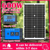 Kit de panneaux solaires 600W, onduleur de puissance 6000W, contrôleur de charge solaire 100A, système d'énergie solaire hors réseau pour la maison, DC12V vers AC220V 1
