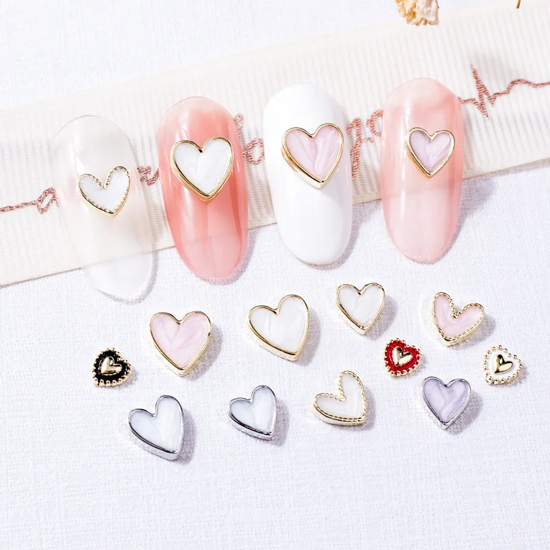 10Pcs Valentine's Day Nail Art Jewelry Shining Crystal Pearl Alloy