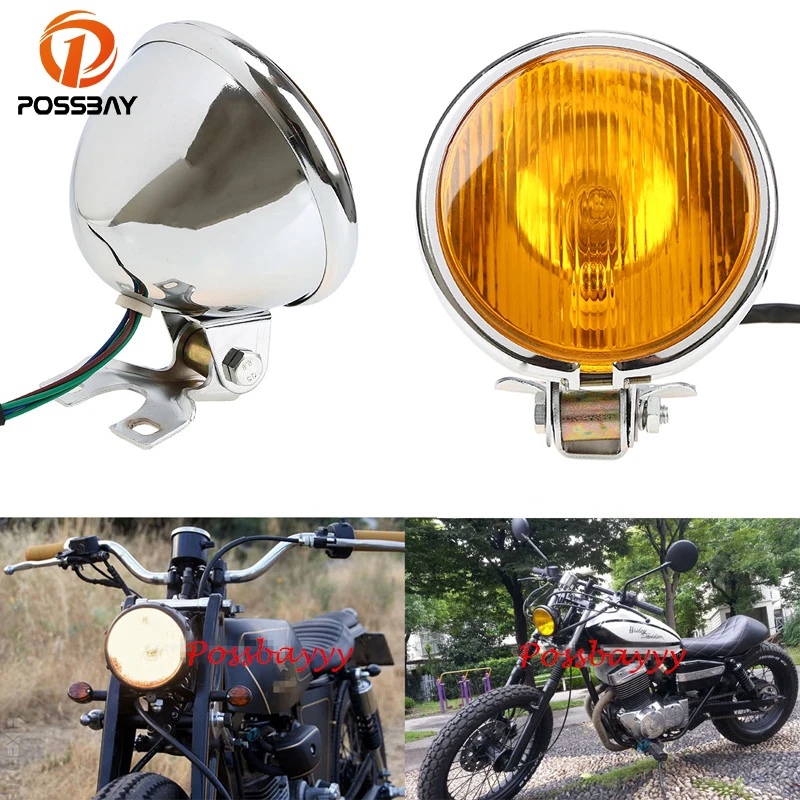 5.1 "Retro Yellow Lens Faro Moto High/Low Beam Cafe Racer Per Suzuki Harley Bobber Fit Honda Dio Yamaha R1 Custom
