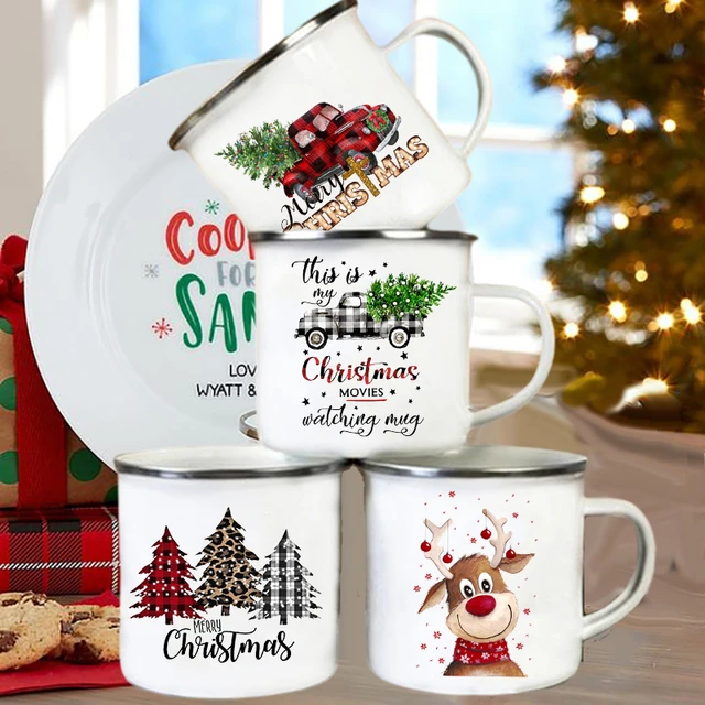 Just A Who Loves Christmas Enamel Mugs Coffee Cups Xmas Party Wine Dessert  Cocoa Chocolate Handle Cup Gifts for Family Friends