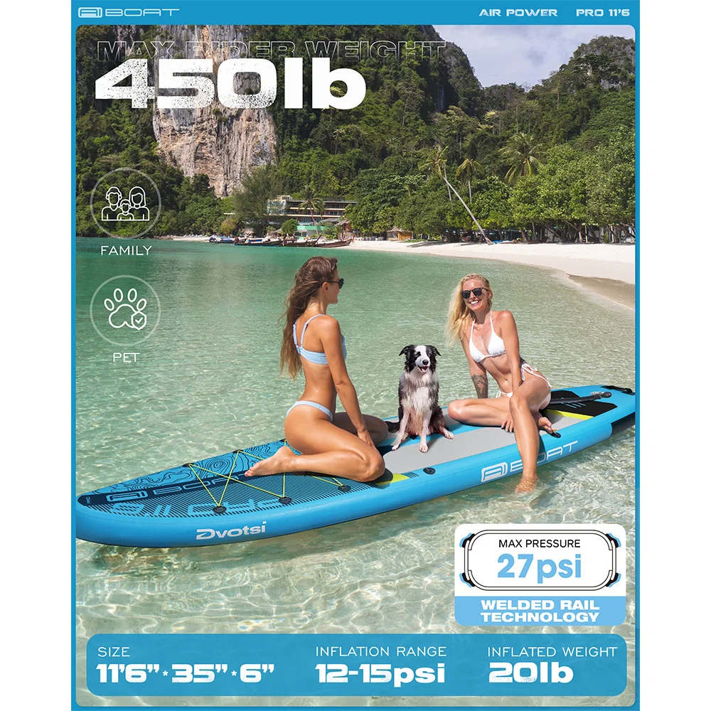 AIBOAT Blue SUP Waterproof Inflatable Paddle Board 11'6''x35''x6'' Adult Standing Style Aquatic Fishing With Accessories SUB 2