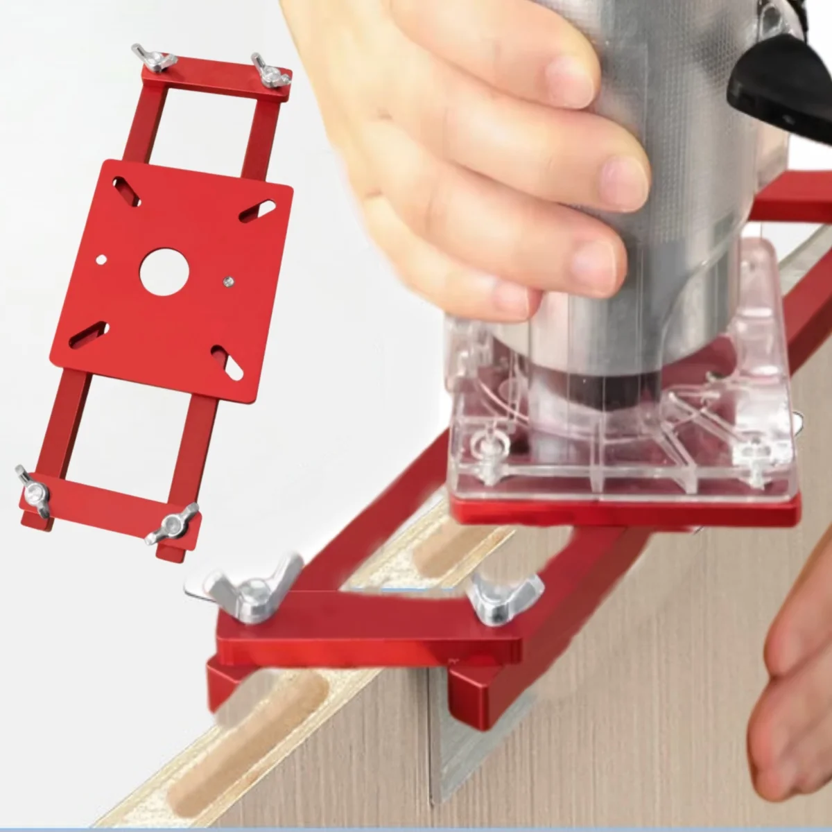 Holzbearbeitungs-Fräserbasis, 2-in-1-Schlitzhalterung mit verdeckter Befestigungsplatte, Trimmerbasis, Schrank, Kleiderschrank, Möbelrille für die Holzbearbeitung