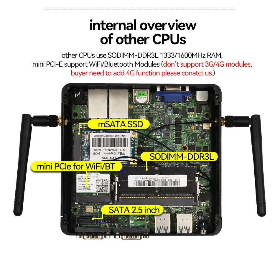 XCY Mini PC Intel Celeron J4125 Quad Cores 2x RS232 Dual Ethernet Mini PCIe WiFi HDMI VGA Fanless Industrial IPC Windows Linux 5