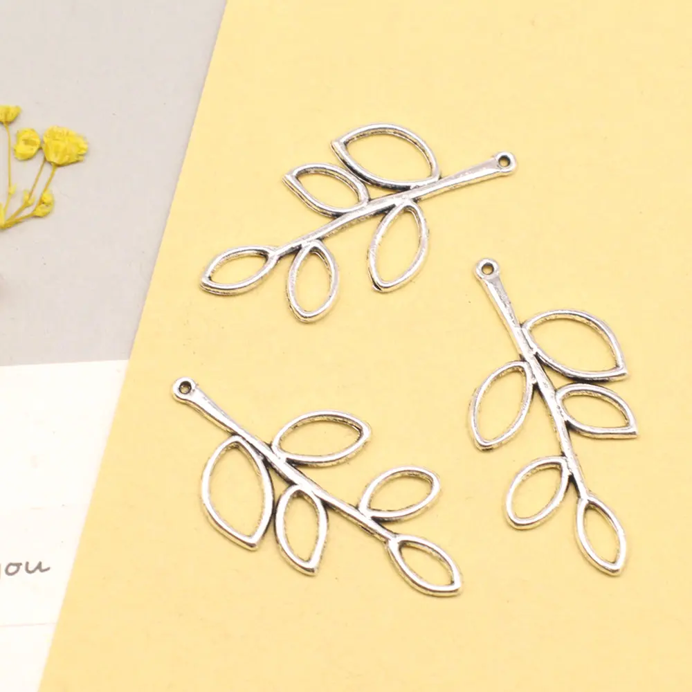 

10pcs 19x38mm Tree Leaves Charms Pendants For Jewelry Girls Craft Jewellery Making Supplies Antique Silver Color
