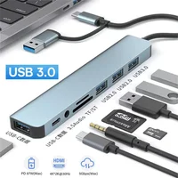 8 In 2 Type C HUB USB 3.0 / 2.0 TF / SD 5 Port Multi Splitter OTG For Lenovo HUAWEI Xiaomi Aluminum Alloy USB 3.0 Hub for PC