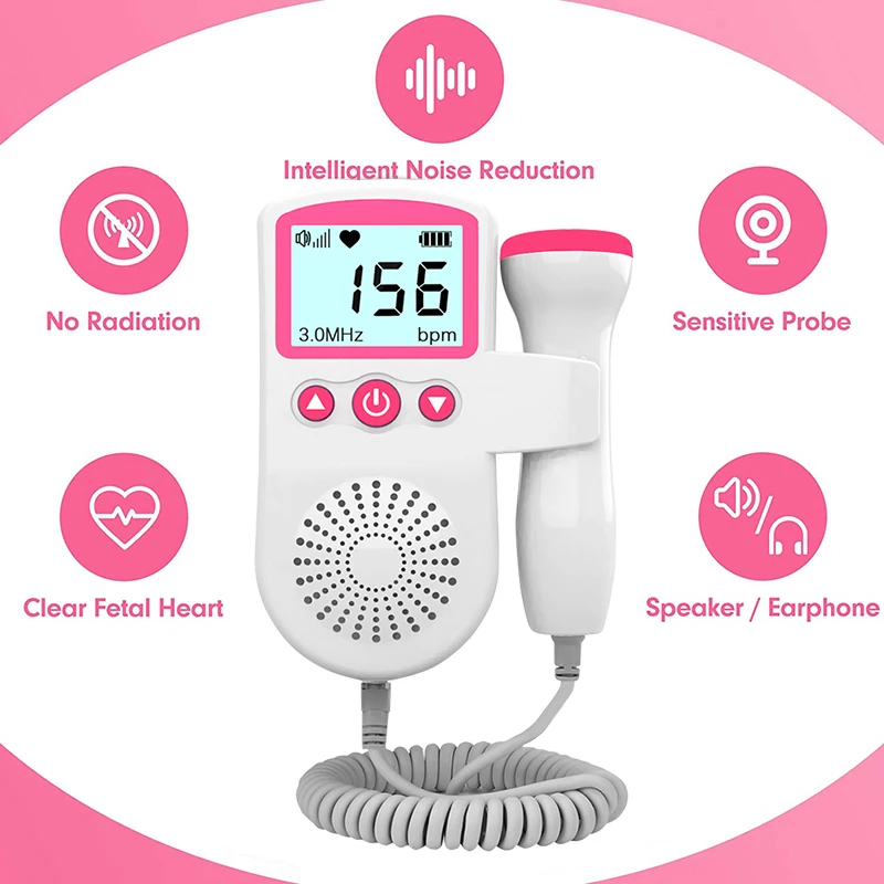 3.0MHz Doppler Fetal Ultrasound Fetal Doppler Baby Sound Angelsound Monitor Pregnant Baby Heartbeat Data DSP Technology fetal heart rate monitor