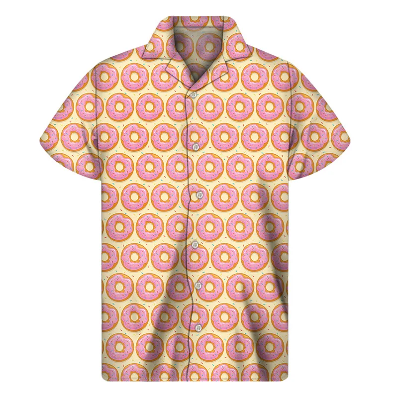 thumbnail image 1 of Camisa con estampado 3D de galletas y donas de chocolate para hombre, camisas hawaianas de verano, blusa hawaiana con solapa de calle, botones, mangas cortas, 1 of 5