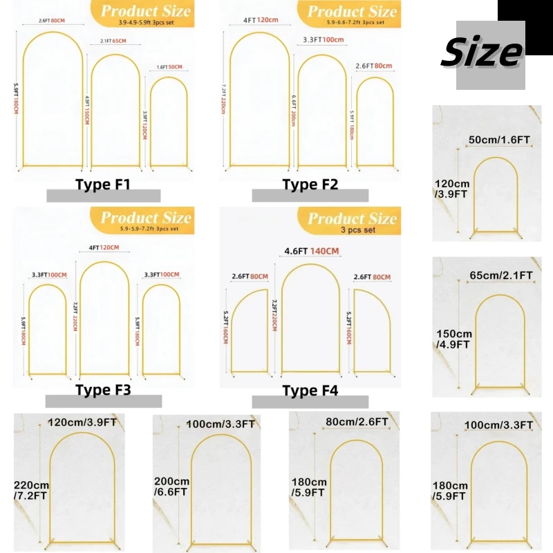 Boog achtergrond standaard, 4FT/5FT/6FT/6,6FT/7,2FT gouden bruiloft Boog achtergrond standaard, 4FT/5FT/6FT/6,6FT/7,2FT gouden bruiloft