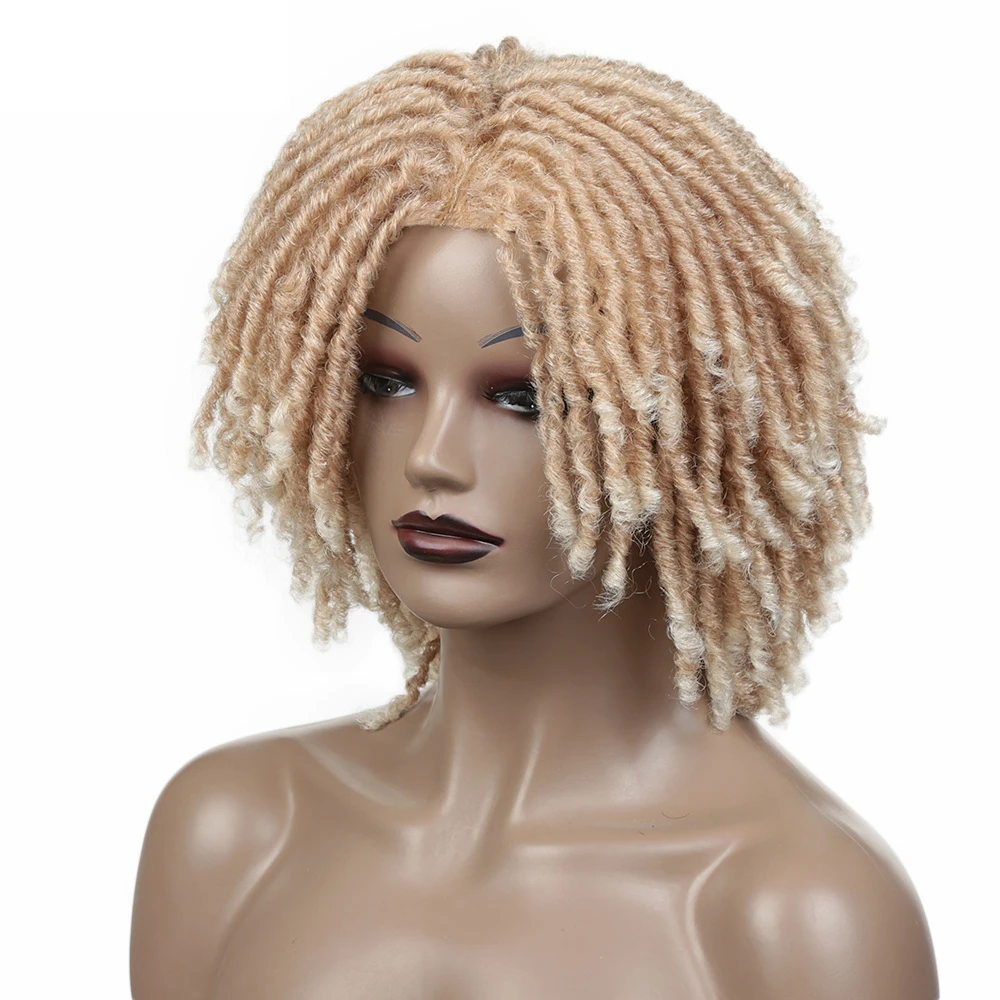 

Soft Synthetic Faux locs Wigs for Black Women Dreadlock Braiding Crochet Twist Ombre Light Brown Blonde Short Synthetic Wigs