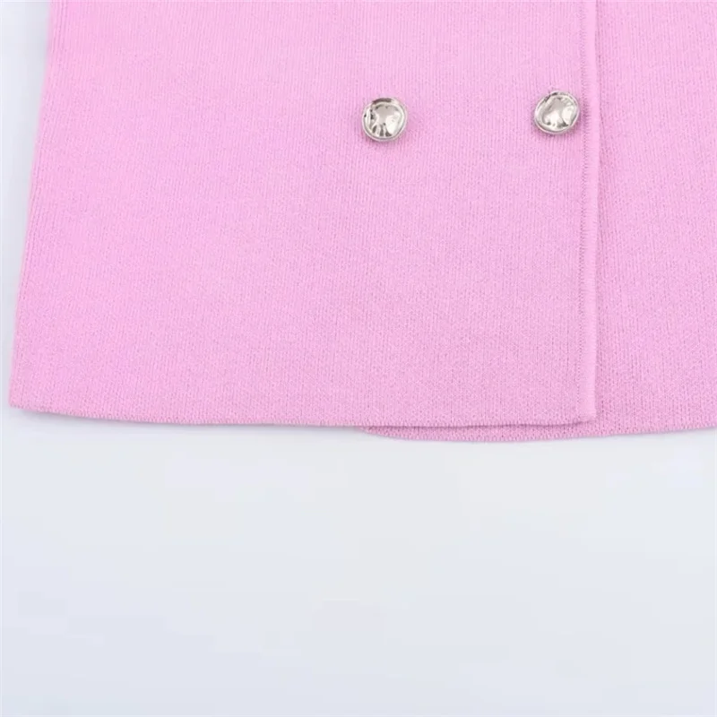 TRAF Knit Sleeveless Vest Woman Fashion Pink Knitted Cropped Vest Female 2024 Double Breasted Summer Top New In Short Coats 6