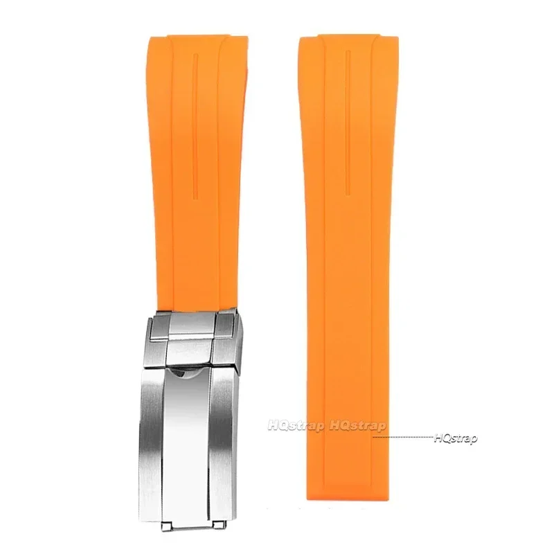 Waterproof Silicone Sport Watch Strap with Curved Ends and Folding Buckle