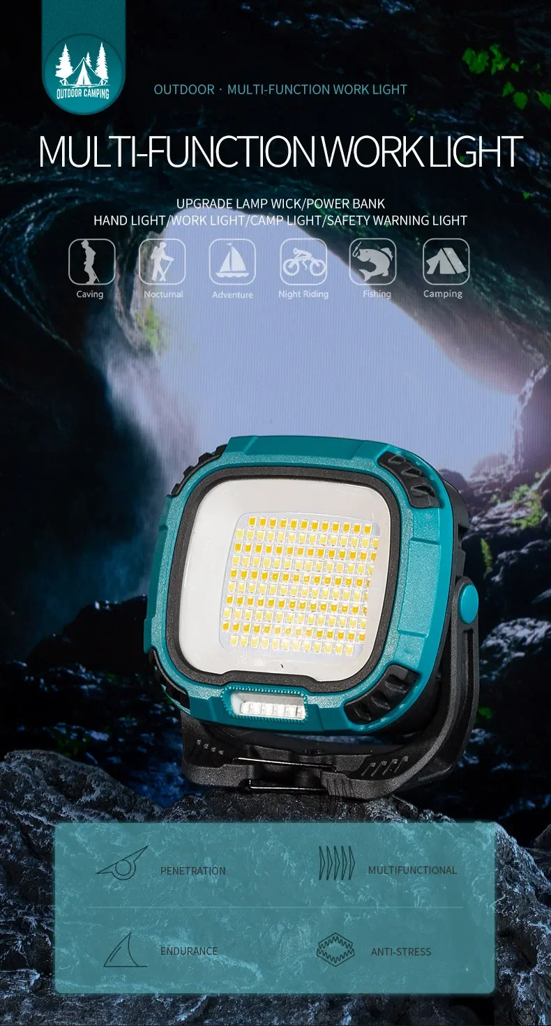 Description Picture 2 of itemStrong Light COB Flashlight USB Rechargeable Torch Portable Outdoor Power Bank Camping Fishing Emergency Work Lamp With Hook