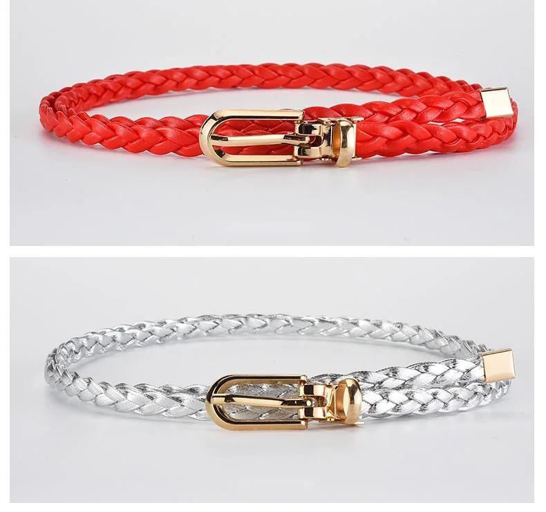Nuova cintura intrecciata decorativa annodata in stile coreano alla moda da donna, piccola cintura color caramella, cintura con fibbia a clip semplice e personalizzata_voghion.com