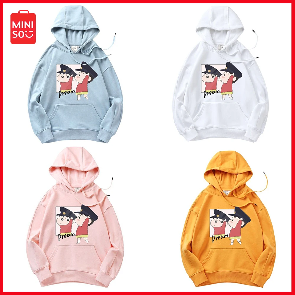 

New Miniso Crayon Shin-Chan Couple Y2K Fashion Versatile Long Sleeve Hoodie Autumn/winter Plush Casual Sportswear Korean Edition