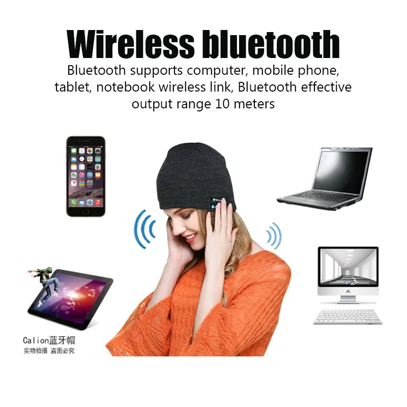 Wireless Bluetooth Headphones Beanie Hat Winter Sport Music Cap Headset with Mic Speaker for Xiaomi Huawei Redmi Iphone