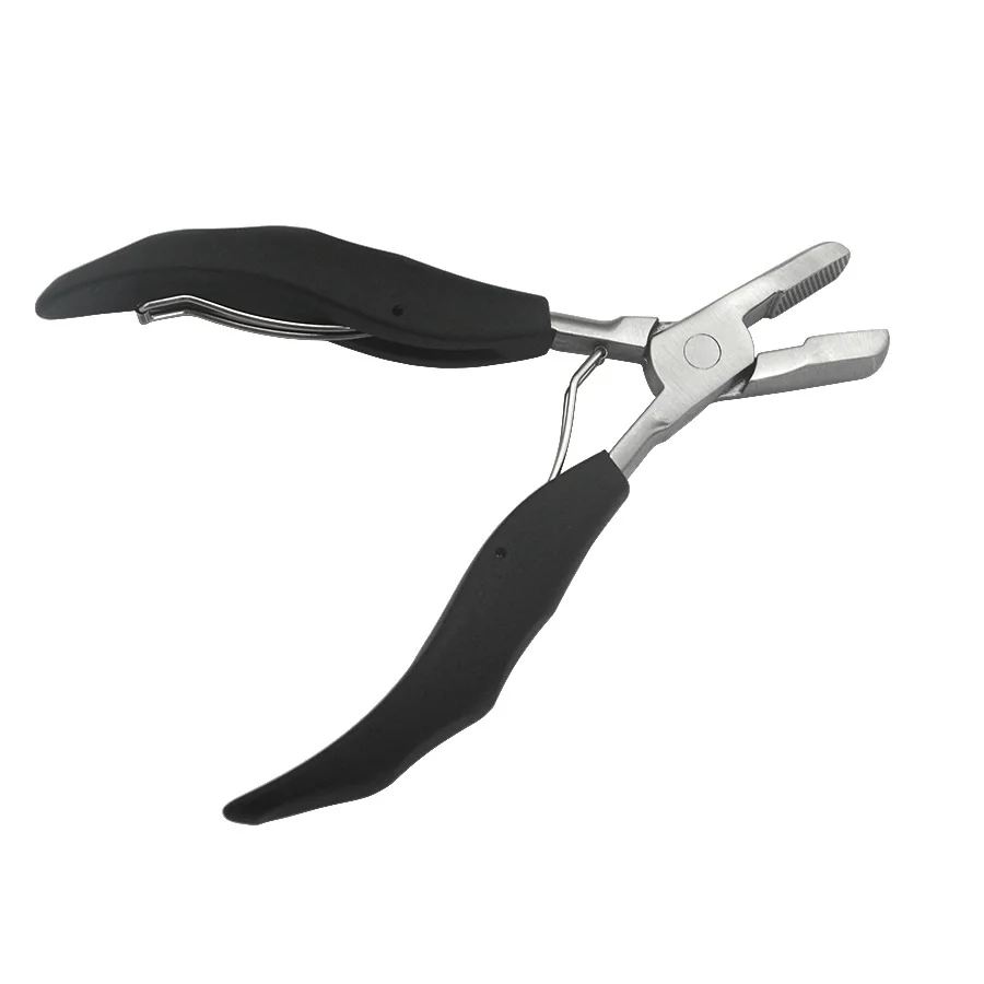 1Pc Black Flat Shape Plier with Small Grooves Pre-Bonded Hair Extension Clamp