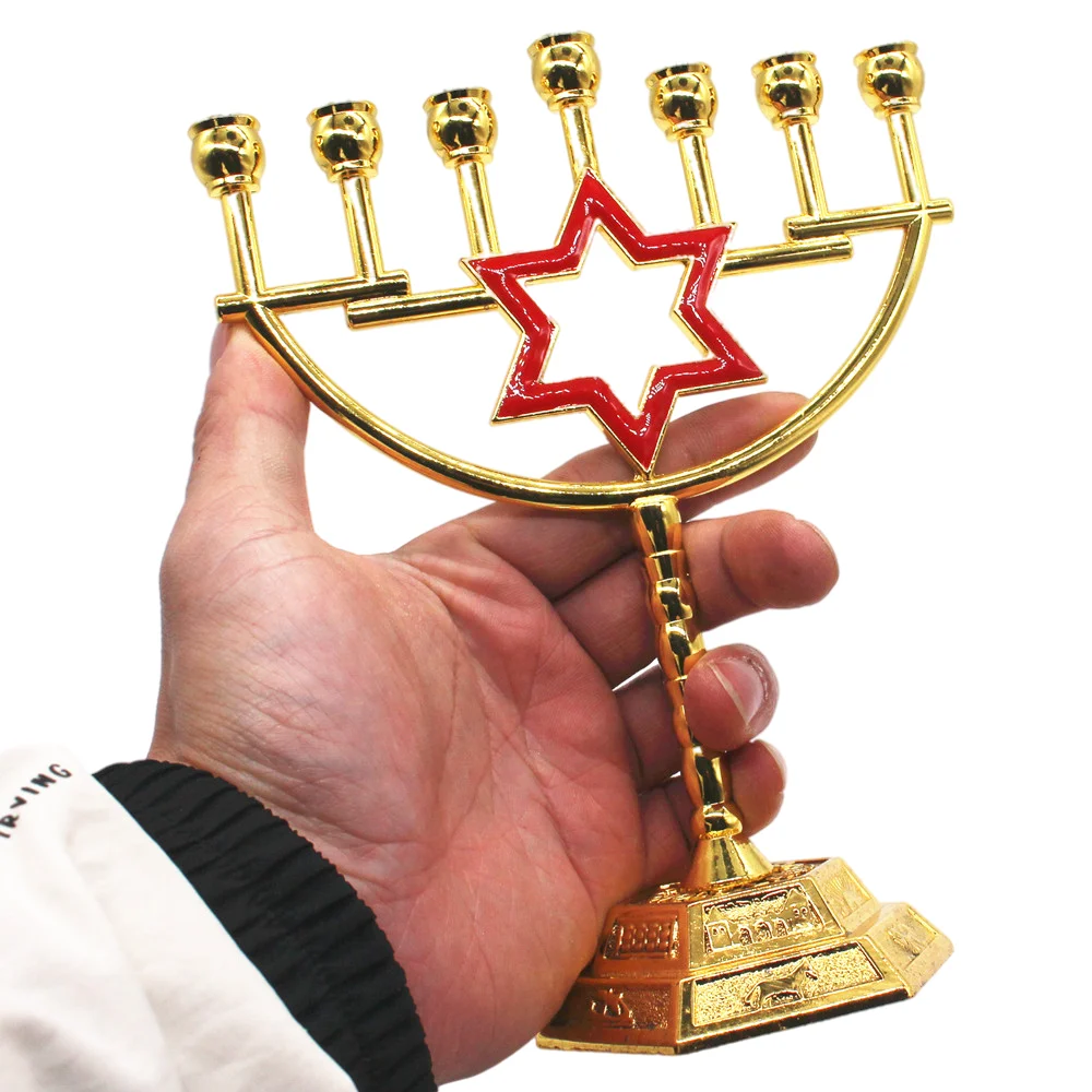 David Star Menorah Home Decoration Jewish 7 Branch Hanukkah Gold Color Alloy Judaism Church Utensils Candelabra