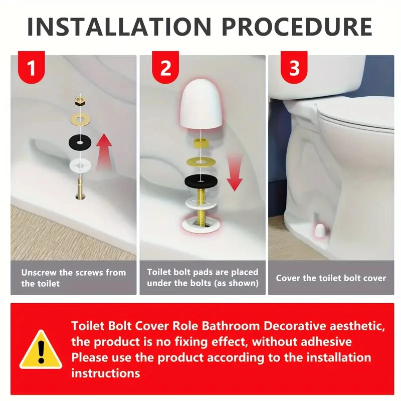 3pcs Universal Toilet Bolt Caps Round Plastic Push-On Toilet Bowl Bolt Caps Covers With Extra Washers For Easy Installation