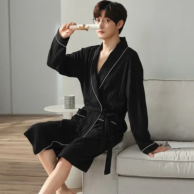 

Clothes Sleepwear Wear Stripe Cotton Men Home Gown Nightwear Autumn Pit Bathrobe Pyjama Pajamas Robe Printing Male Lounge