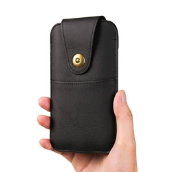 Luxury Cowhide Genuine Leather Belt Clip Case with Card Slots - iPhone 12 (Black)