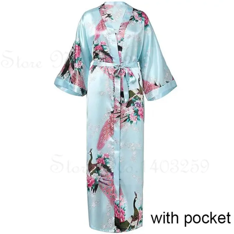 Elegant Satin Kimono Robe with Pockets - Women's Luxurious Loungewear and Bridal Dressing Gown