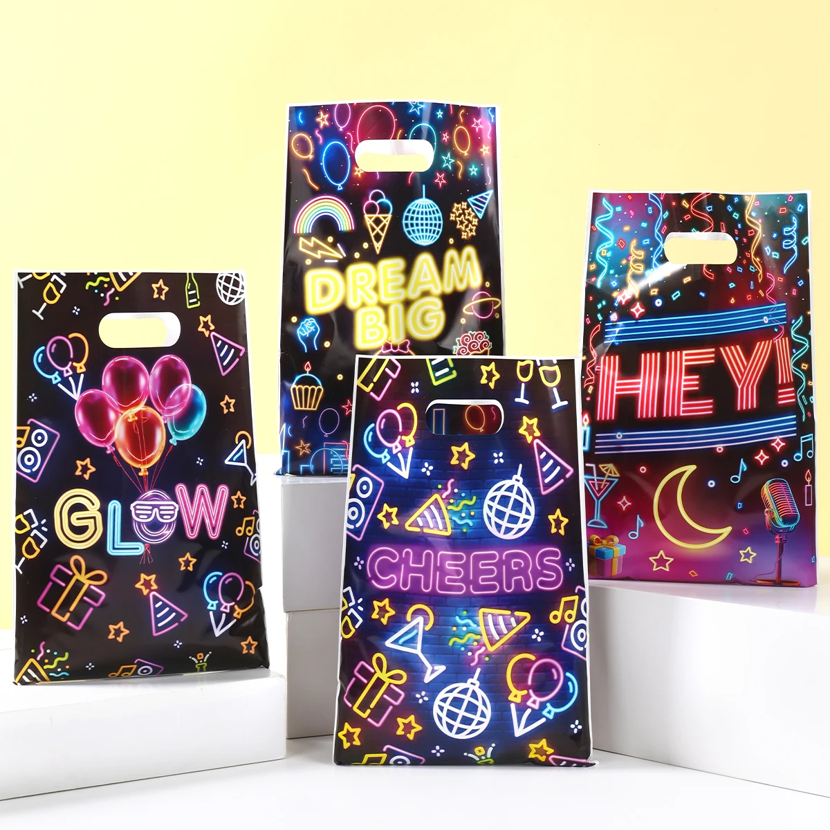 Bunte Fluoreszenz-Geschenktüten für Geburtstagsfeiern, Dekoration für Kinder, Jungen und Mädchen, Süßigkeitentüten, Baby-Shower-Zubehör – Detail 6