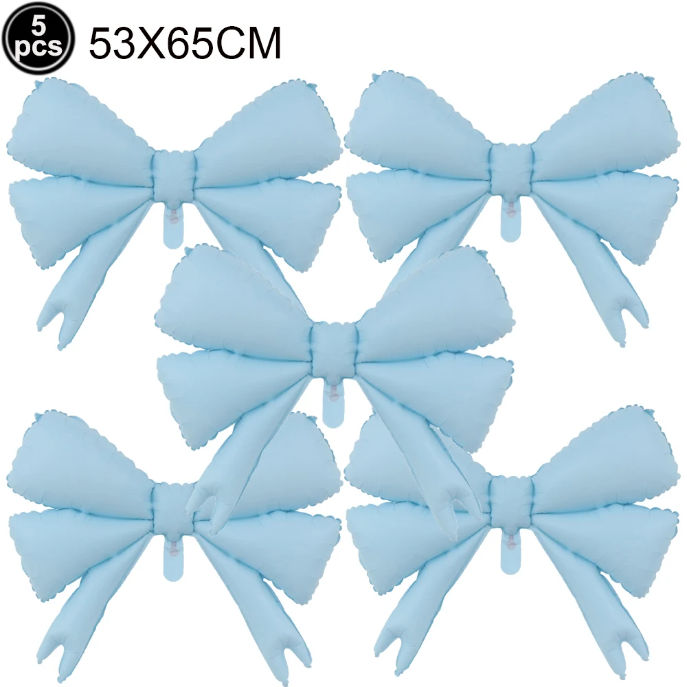 Blue Bow Themed Birthday Party Decoration Set - Balloons, Banner, Garland, & Cake Toppers