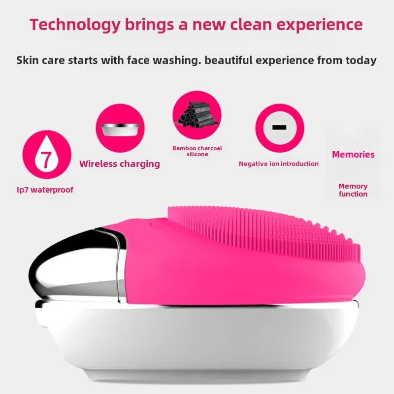 Wireless Cross-Border Silicone Facial Cleaner Ultrasonic Pore Cleaning Beauty Device Bamboo Charcoal Facial Cleaner