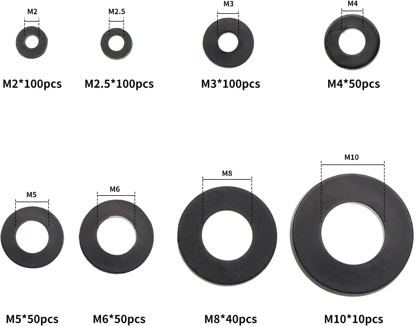 500pcs Nylon Washer Flat Assortment Set with 8-size Safety Plates M2 M2.5 M3 M4 M5 M6 M8 M10 Nylon Sealing Washers nylon washers