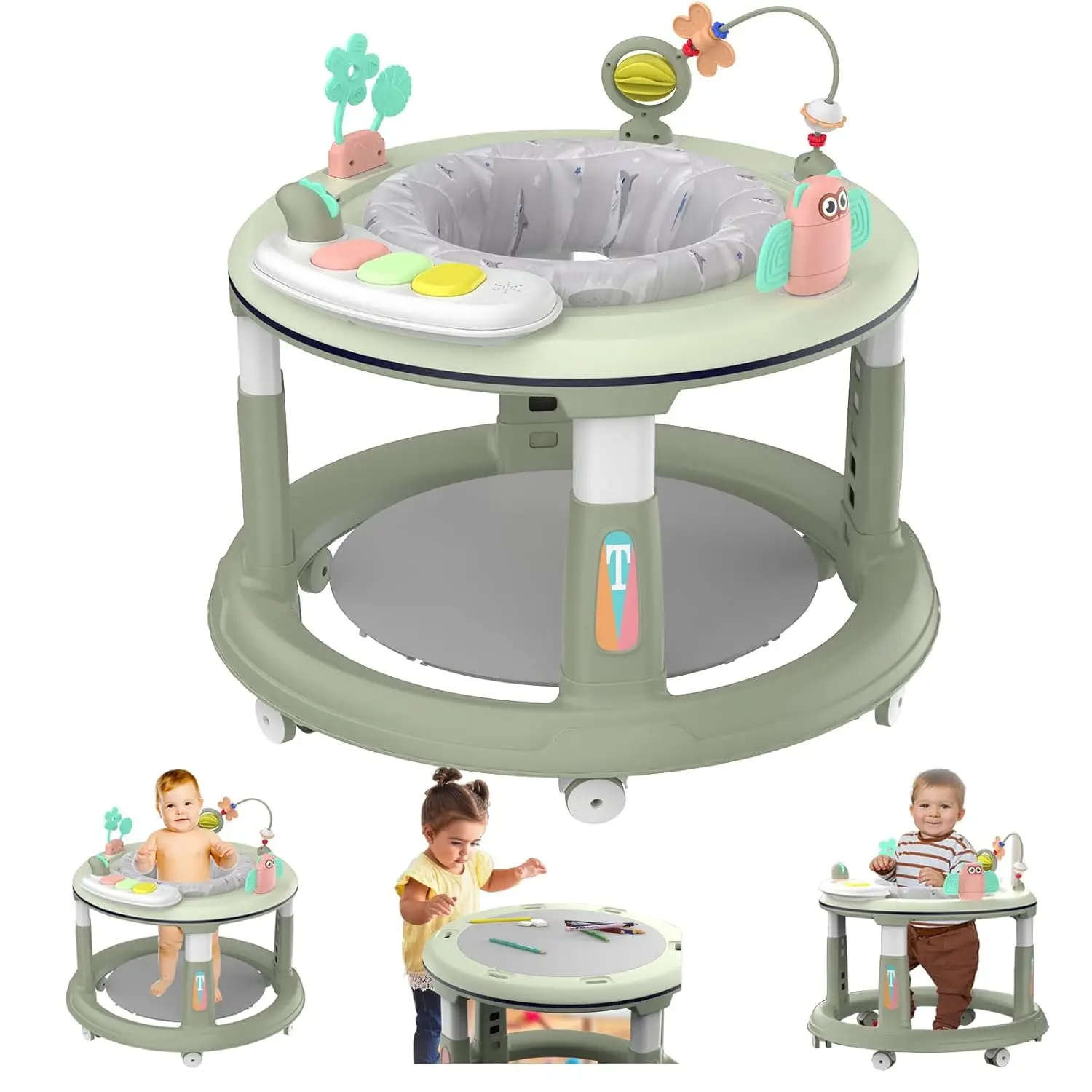 Baby Walker 5 Adjustable Heights Baby Activity Center 360&deg; Swivel Seat Music Detachable Toys Bounce Foot Pad