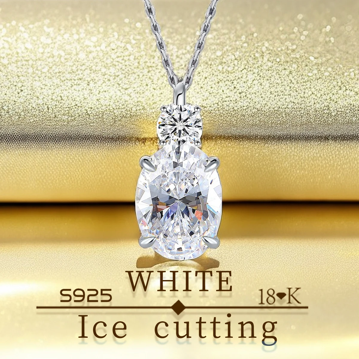 

S925 silver plated platinum and golden Oval pendant Classic style simple four-claw Excellent ice cut White zircon