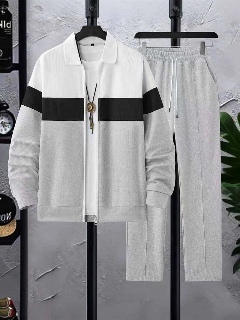 Men's Luxury Zipper Outerwear Set - Stylish Long Sleeve Top & Pants