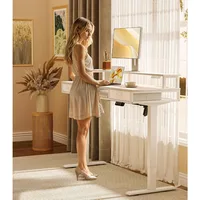 Electric Standing Desk with Drawers & Keyboard Tray, 55 Inch Height Adjustable Desk with Power Outlets & LED Lights, Sit Stand T 2