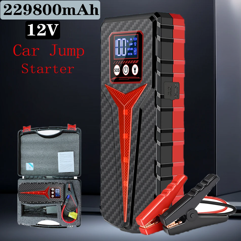 229800mAh Portable Car Battery Charger Jump Starter 12v Large Capacity High Power Bank Air Compressor For Tires Air Pump 2 In 1