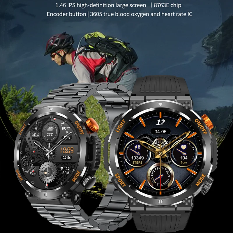 Reloj inteligente con brújula para hombre, pulsera con luz de emergencia  para deportes al aire libre, resistente al agua IP67, Bluetooth, llamadas,  pantalla táctil completa, 2023 - AliExpress