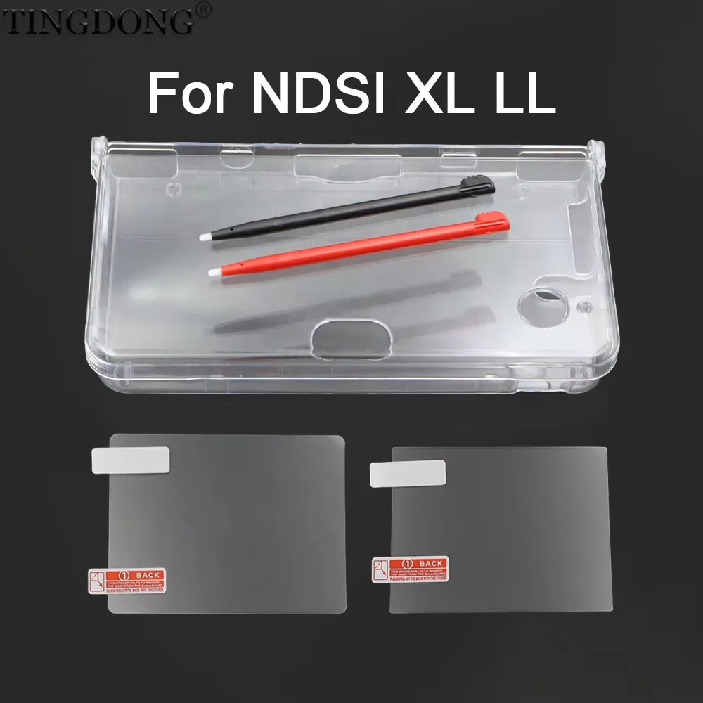 1Set transparente Kristall-Schutzhülle für NDSi XL LL, harte PC-Hülle mit Stylus-Touch-Pen, Zubehör für Spielekonsolen